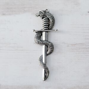 Serpent Large Snake Silver Tone Pendant Goth Gothic - New